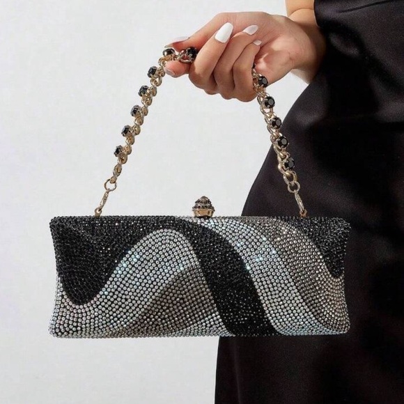 Handbags - Black and Silver Crystal Evening Clutch